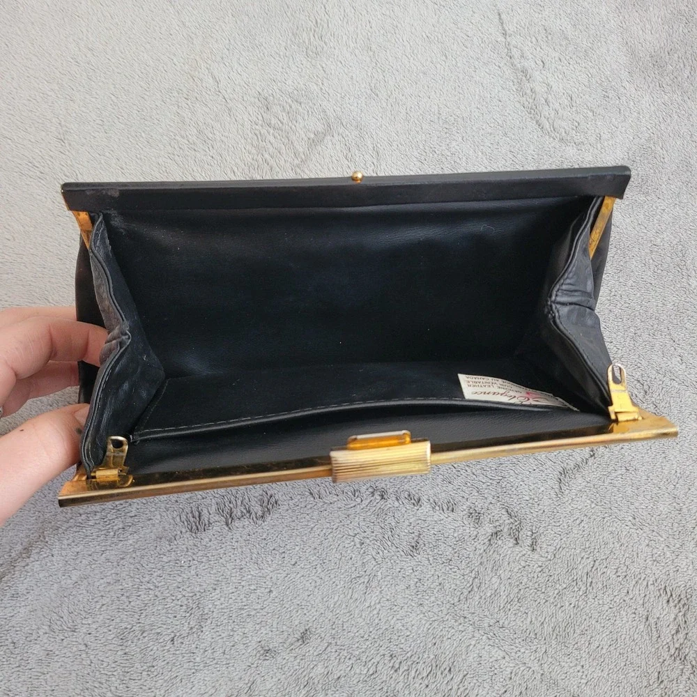 Vintage black genuine leather‎ Elegance brand clutch black purse clutch handbag